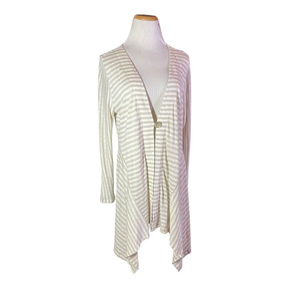 Soft Surroundings Size M Cascadia Cardi Sweater Beige White Striped *Flaw - Picture 1 of 11